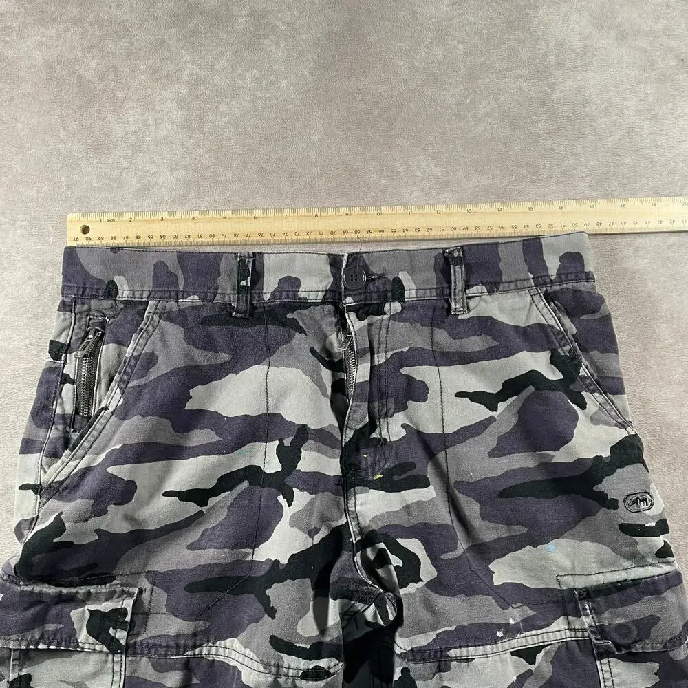 Y2K Ecko Unltd Purple Grey Military Camo Cargo Shorts 33 Paint Stained VTG